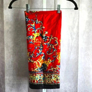 Floral‎ Satin Red Silk Paisley Leaf Boho Jewel Scroll Preppy Modest Square Scarf